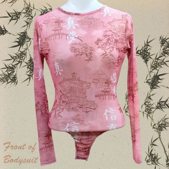 PrettyLittleThing Sheer Oriental Print Bodysuit - Picture 2 of 7